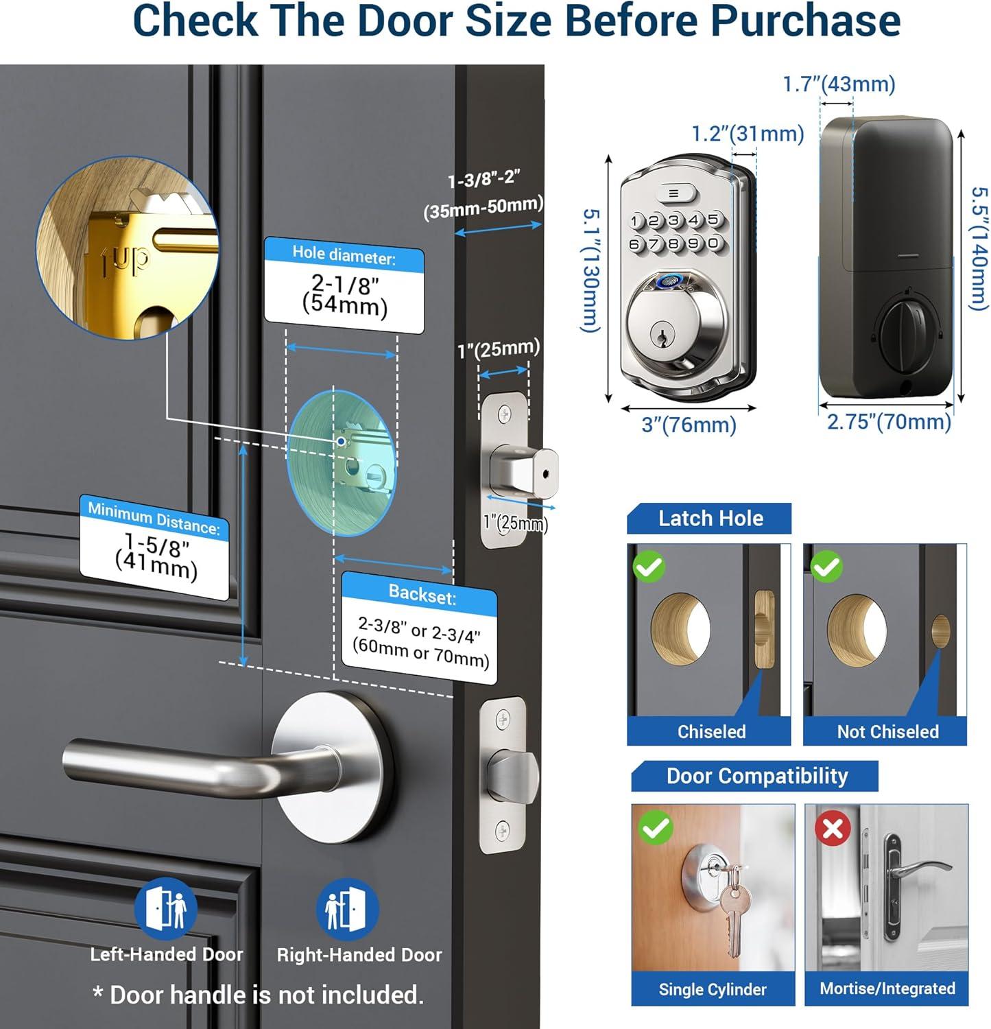 Satin Nickel Electronic Keypad Deadbolt with Fingerprint Sensor