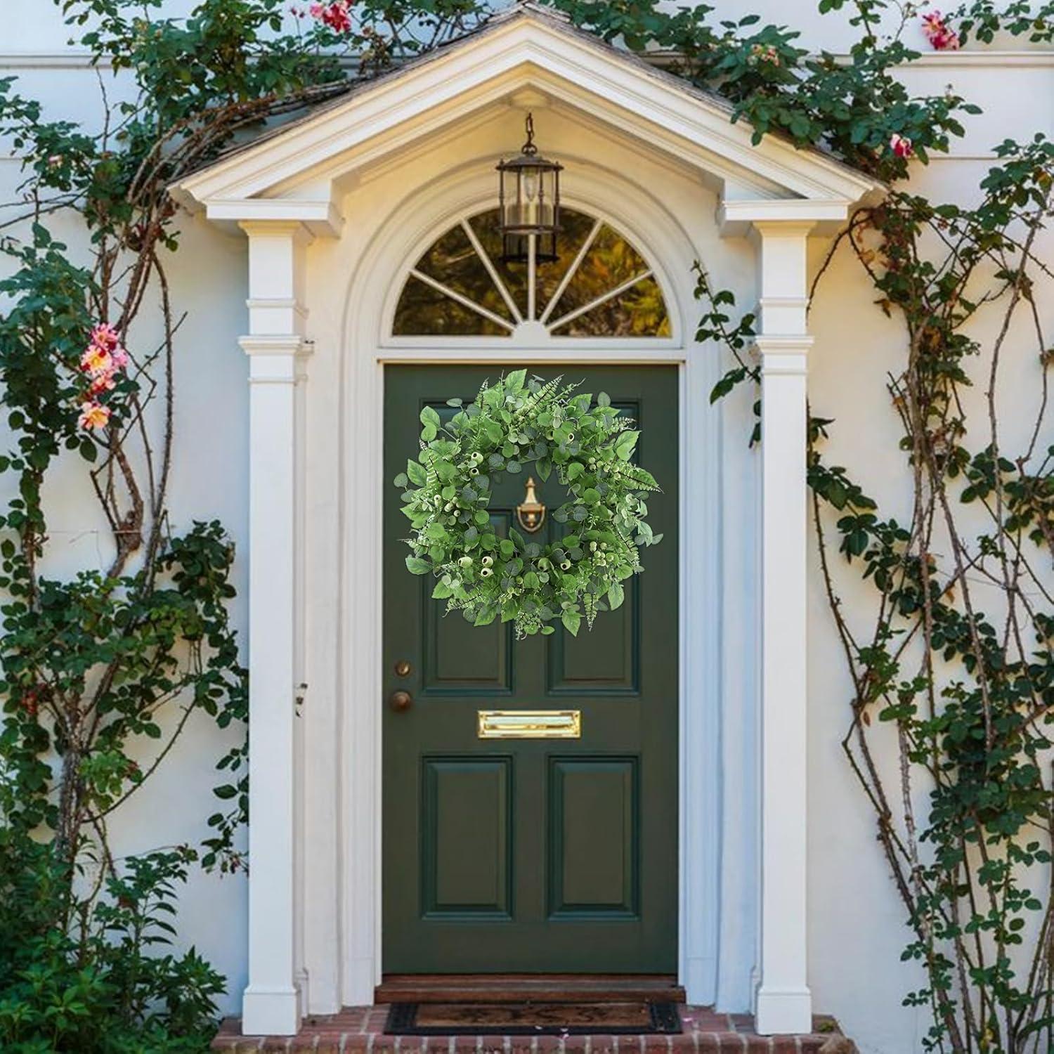 The Holiday Aisle® 22" Artificial Spring Summer Farmhouse Eucalyptus Berry Front Door Wreath
