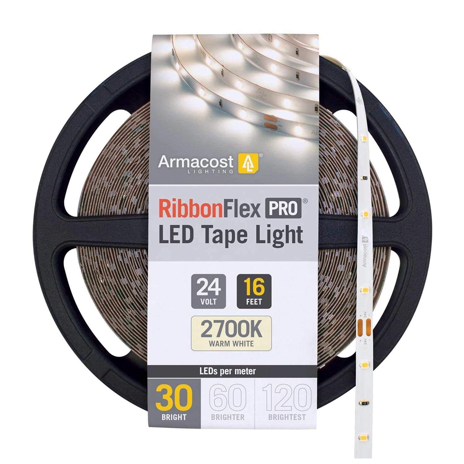 Armacost Lighting RibbonFlex Pro, 24V, 2700K, 30LEDs/M, IP20, 5M Under Cabinet Strip Light 134230