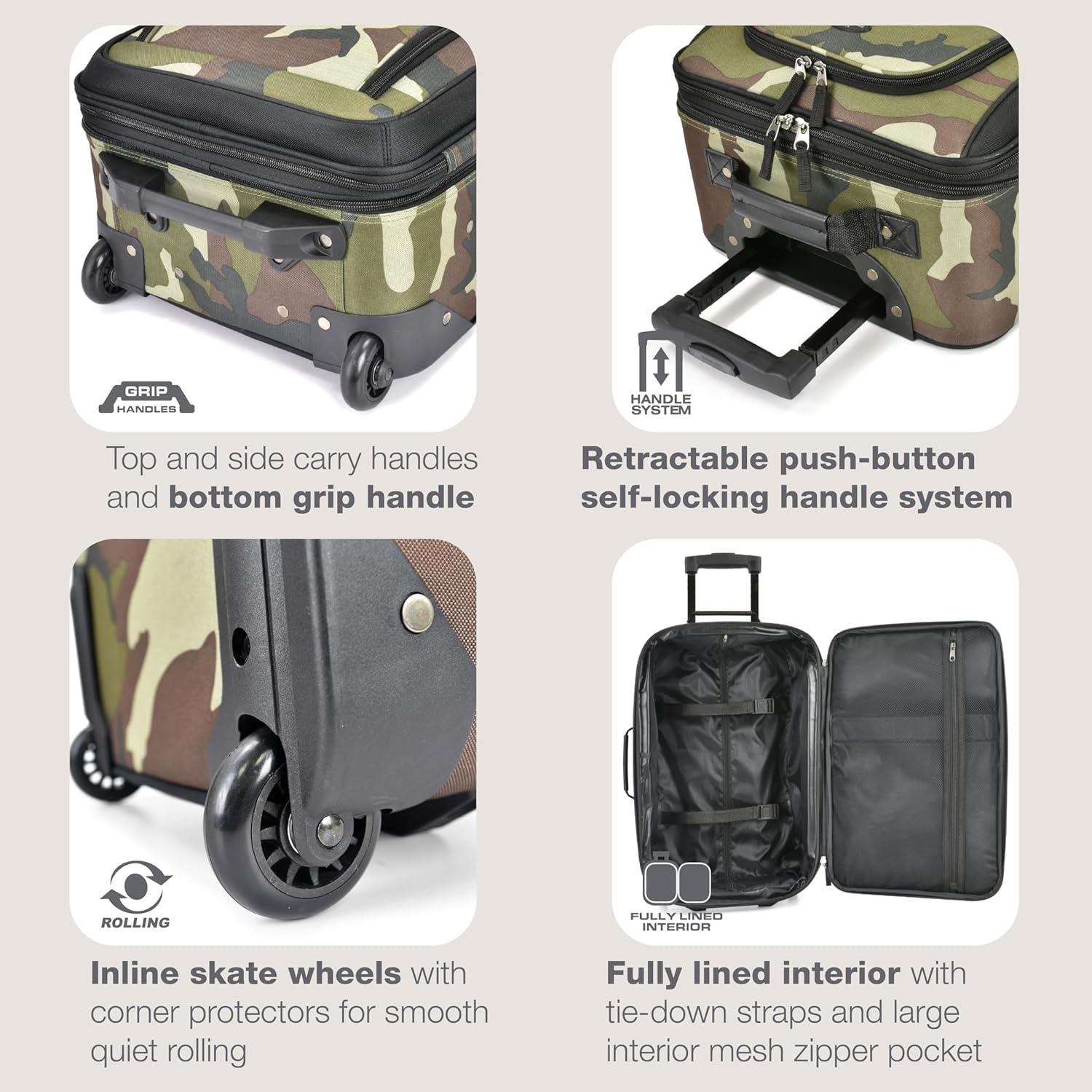 U.S. Traveler Rio 2pc Expandable Softside Carry On Luggage Set - Camouflage