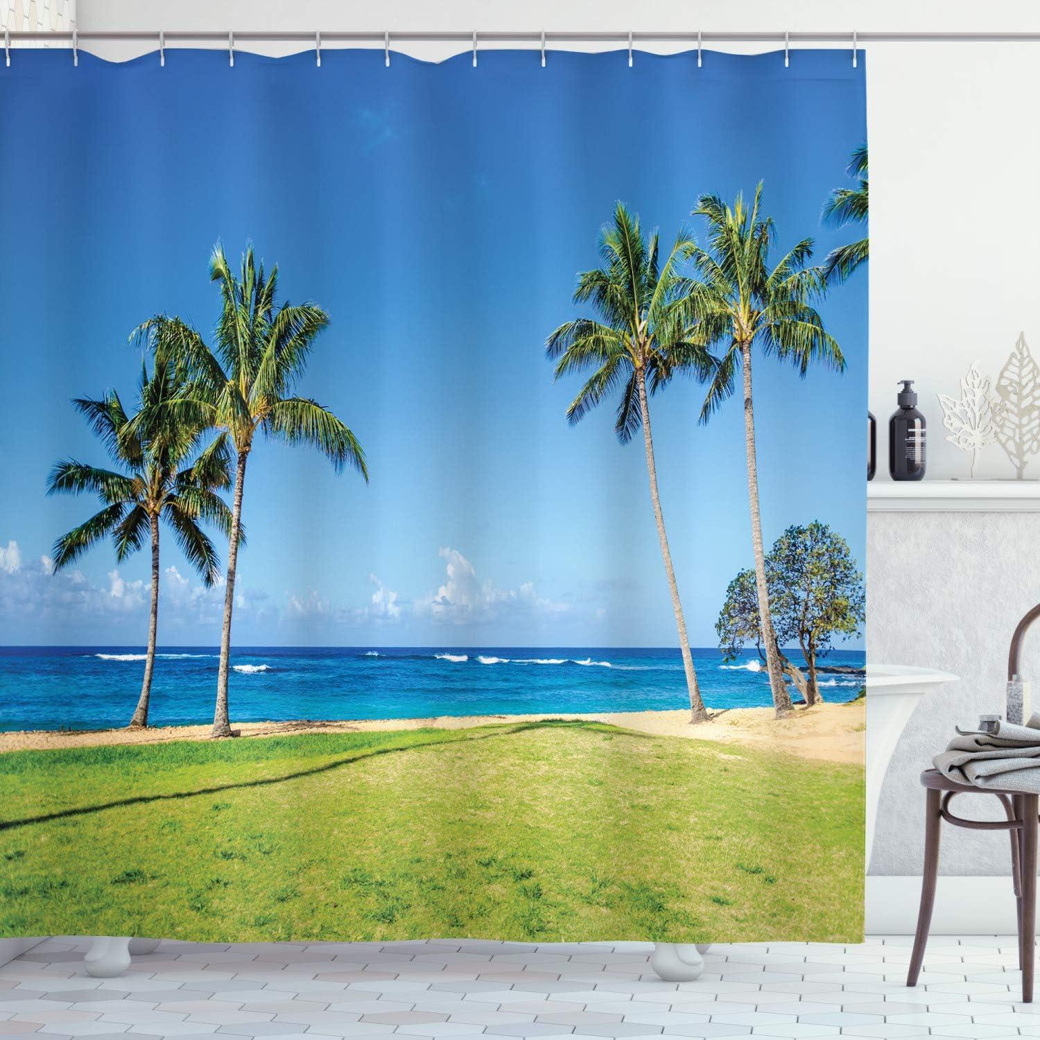 Hawaiian Beach Scene Polyester Blackout Shower Curtain with Hooks