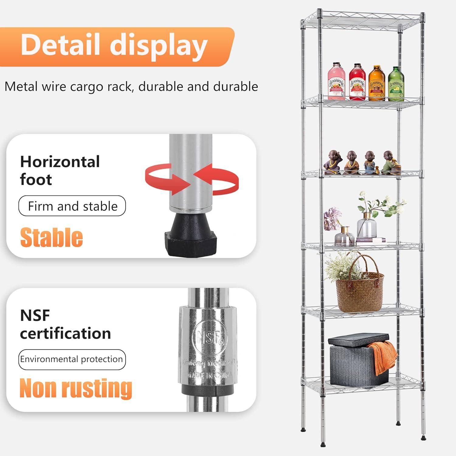 Chrome 6-Tier Adjustable Metal Wire Shelving Unit for Kitchen and Garage