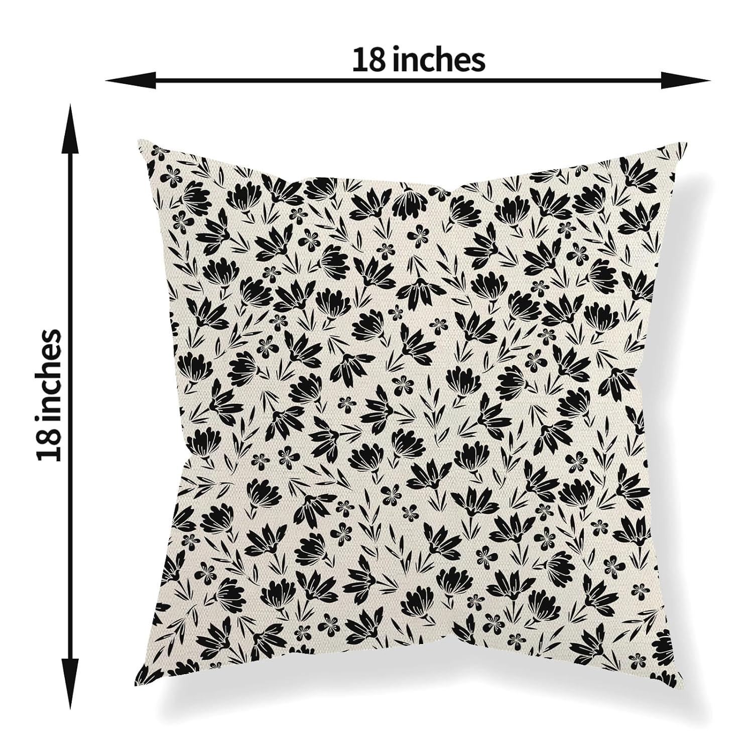 Chinoiseries Spring Pillow Covers 18x18 Set of 2, Black White Birds and Floral Throw Pillows Farmhouse Vintage Outdoor Decorative Cushion Case Decorations for Home Couch Sofa
