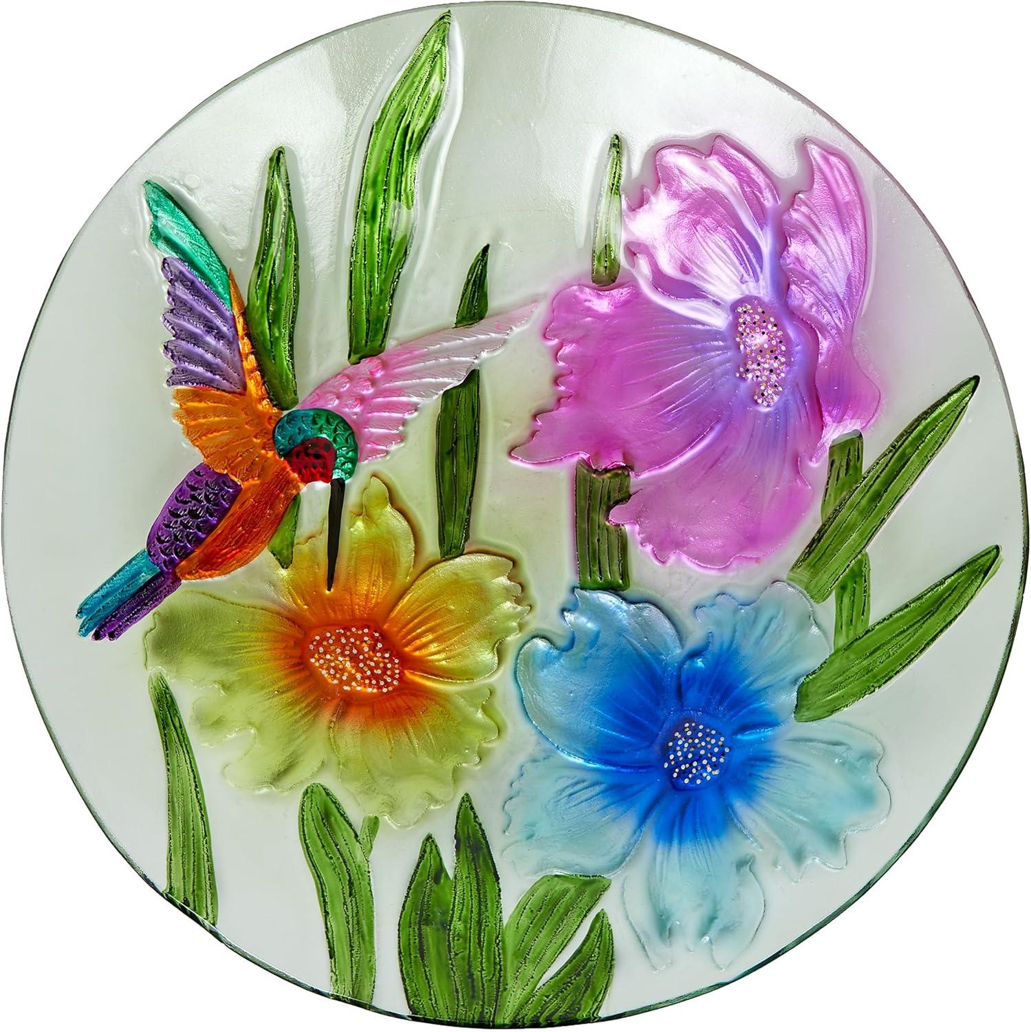 Colorful Glass Birdbath with Metal Stand, 18"