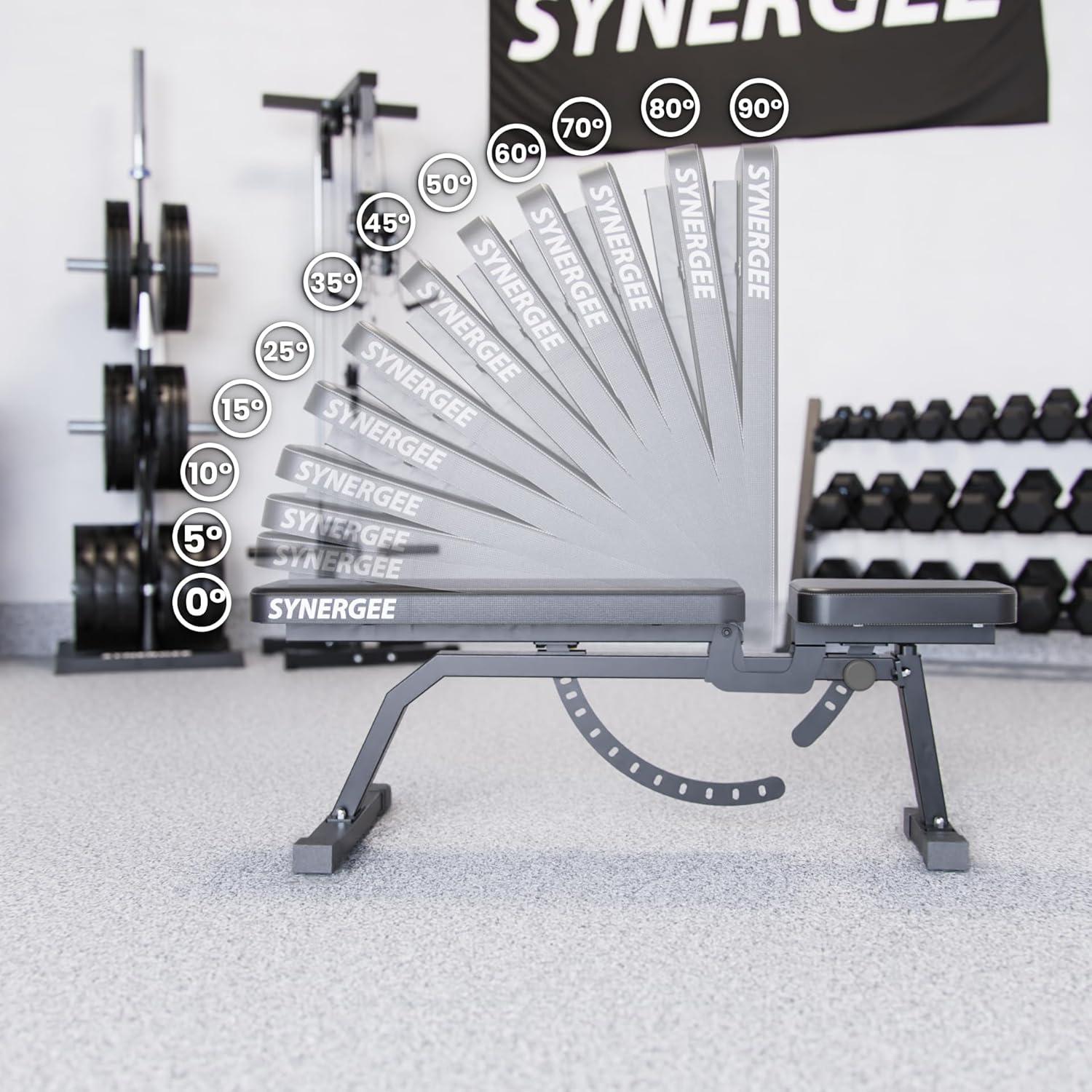 Synergee Banco de Entrenamiento Inclinado Ajustable Banco de Pesas para Ejercicios y Entrenamientos con Mancuernas y Barras. Ideal para Gimnasios Comerciales, Garajes y en Casa.