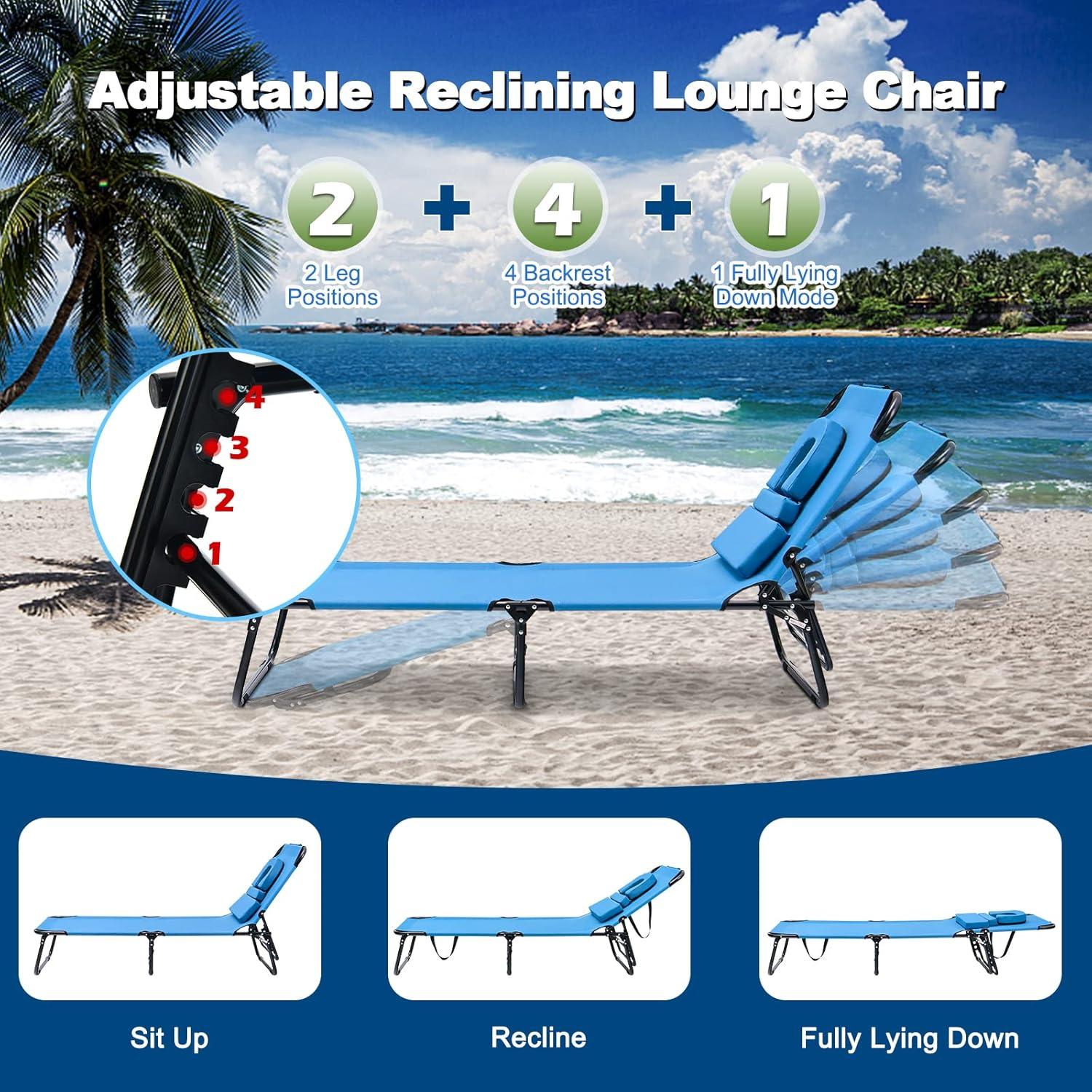 Coastal Comfort Navy Blue Folding Beach Lounger with Face Hole