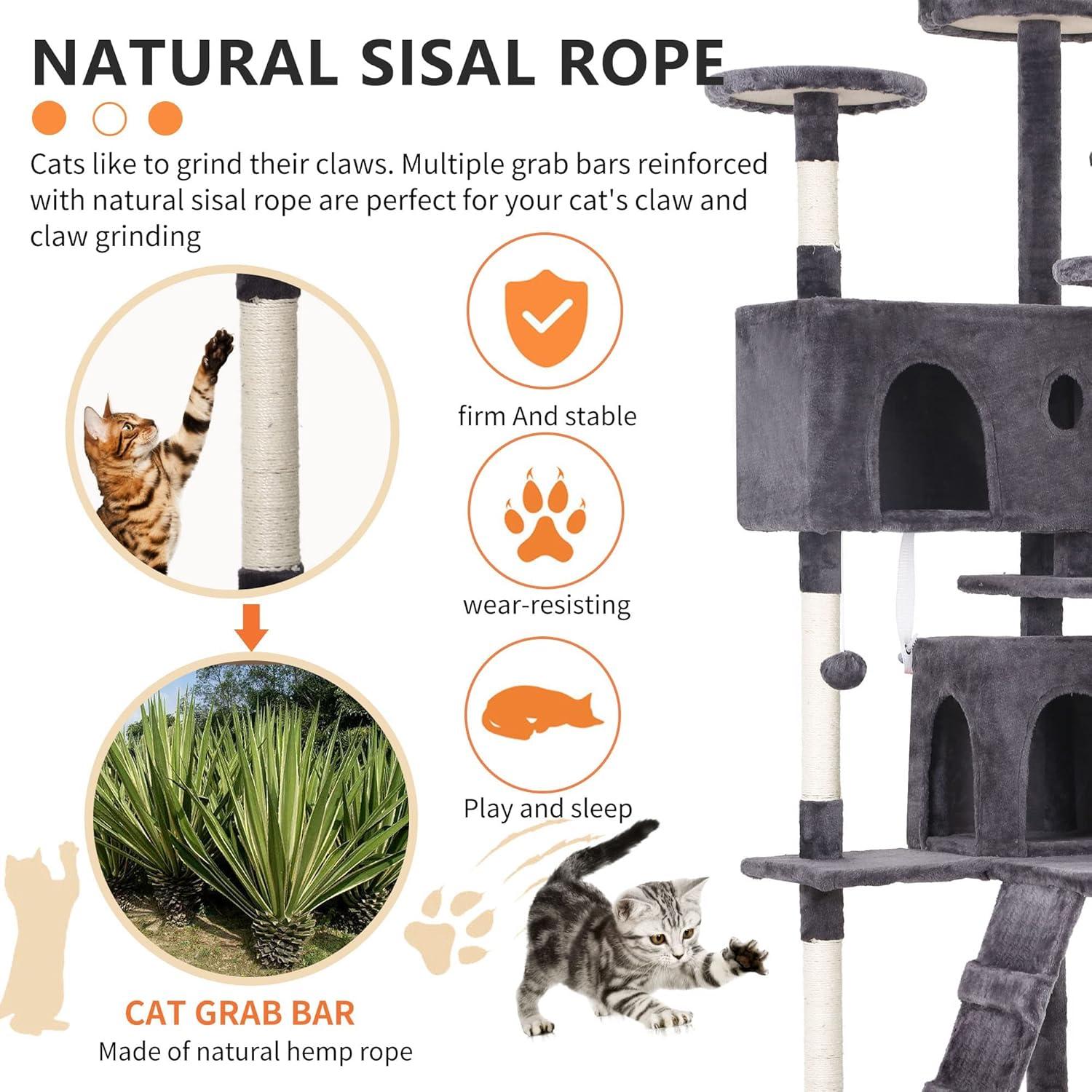 Tucker Murphy Pet™ 70In Cat Tree Tower For Indoor Cats,Multi-Level, Furniture Activity Center With Scratching Posts Stand House Cat Condo With Funny Toys For Kittens Pet Play House,Dark Gray