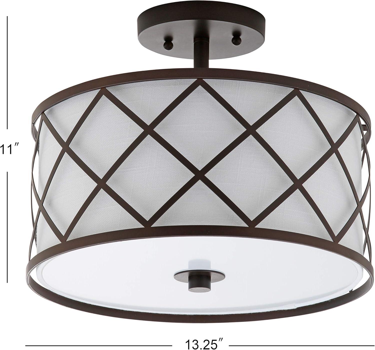 Transitional Elegance 13.25" Bronze LED Flush Mount with White Linen Shade