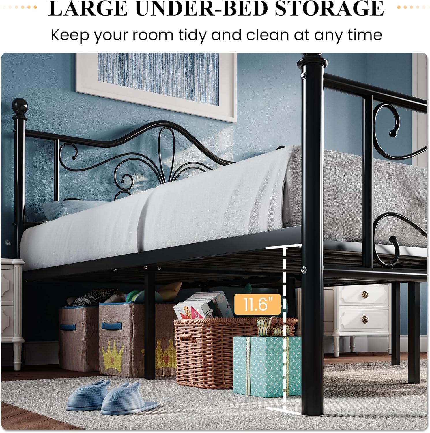 SHA CERLIN Twin Size Bed Frame for Kids,Metal Bed Frame with Butterfly Pattern Design Headboard & Footboard,No Box Spring Needed,Easy Assembly,White