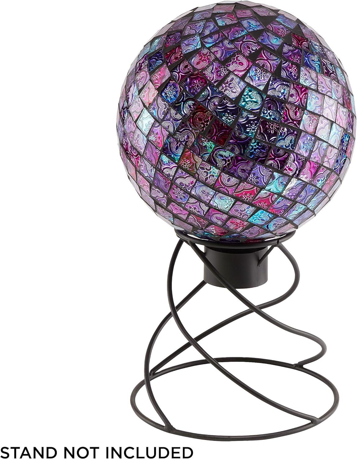 12" x 10" Indoor/Outdoor Embossed Pattern Glass Gazing Globe Purple - Alpine Corporation: Durable Polystone, LED Lights