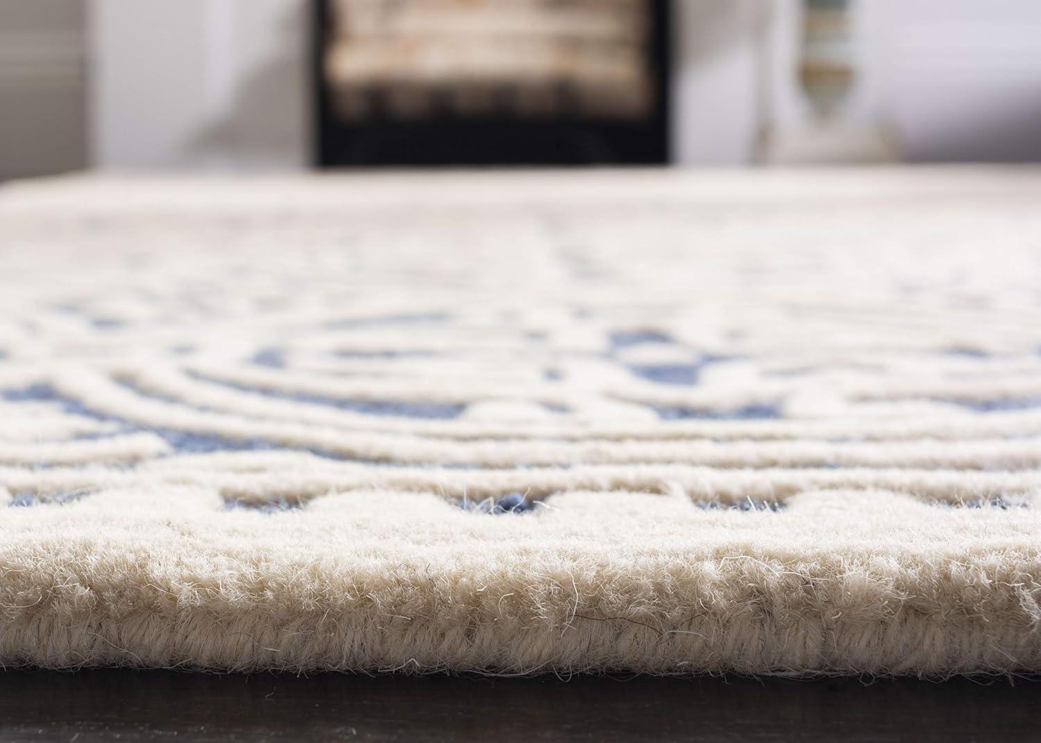 Hand-Tufted Navy Blue and Ivory Wool Runner Rug, 2'6" x 10'