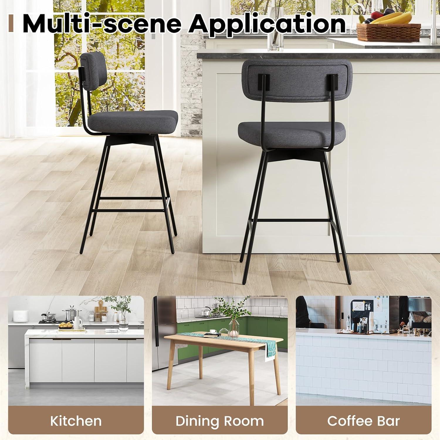 Kadyn Bar Stools, Barstools, Counter Stools, Island Stools, Bar Chairs,25 Inch 2-Piece Modern Upholstered Bar Stools with Back and Footrests-Gray