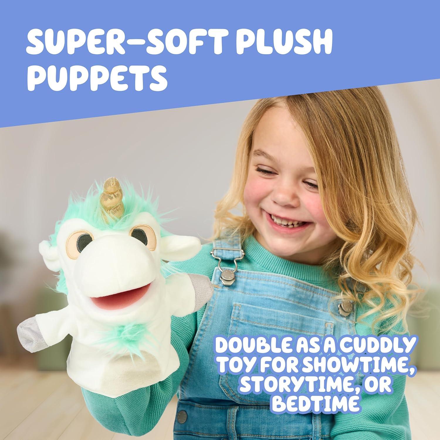 Bluey Unicorse & Bob Bilby Hand Puppet Plush 2-Pack – 8-9” Soft Deluxe Fabric, Embroidered Details, Perfect for Toddler Hands, Imaginative Play, Official Bluey Toys, Amazon Exclusive