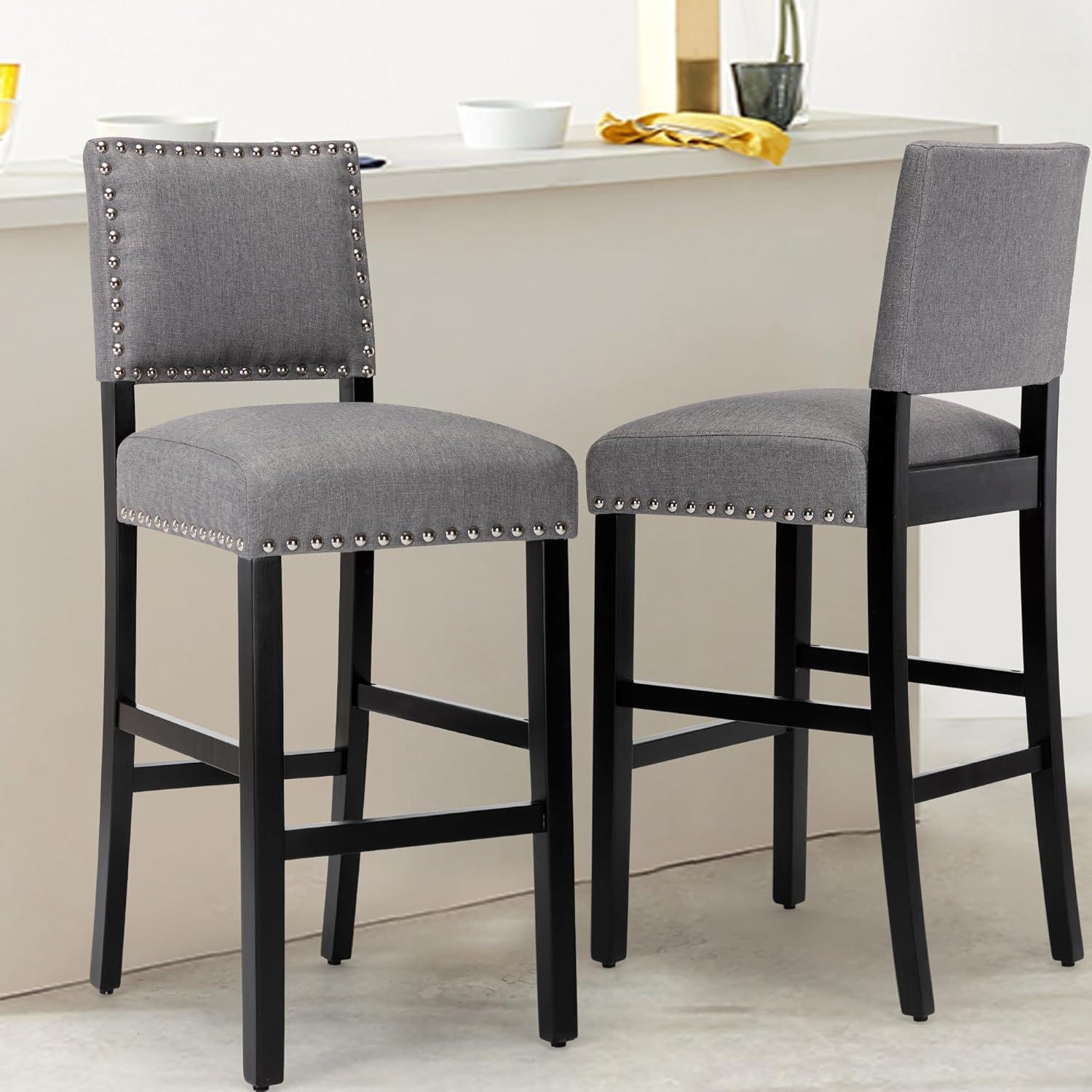 Spaco Set of 2 Counter Height Dining Side Barstools with Thick Cushion-Gray, Bar Height Stools, Counter Height Bar Stools for Kitchen, Dining Room