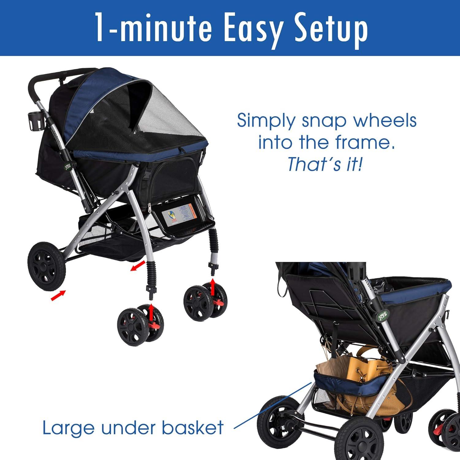 Midnight Blue Heavy Duty Dog Stroller with Mesh Cover