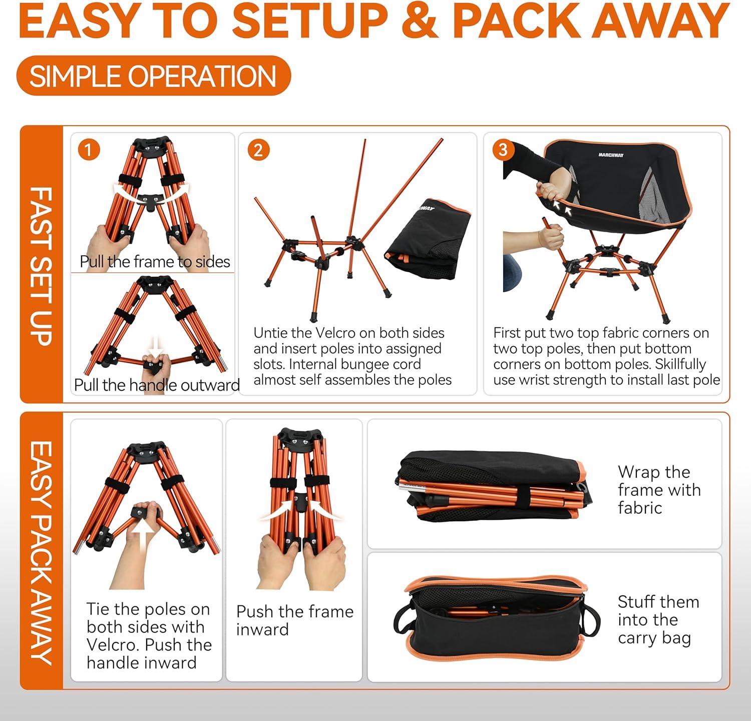 Orange Lightweight Aluminum Folding Camping Chair with Storage Bag