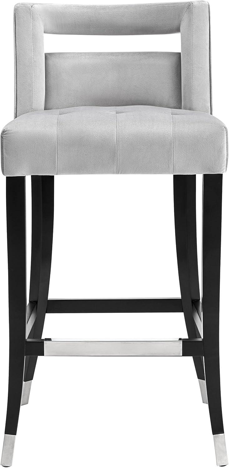 Sumptuous Grey Velvet Bar Stool with Metal Tipped Legs and Nailheads