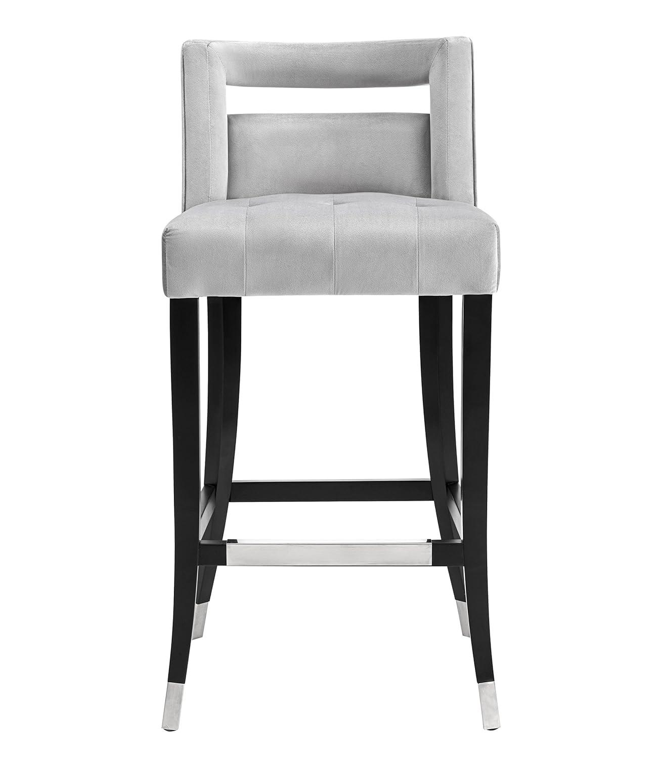 Sumptuous Grey Velvet Bar Stool with Metal Tipped Legs and Nailheads