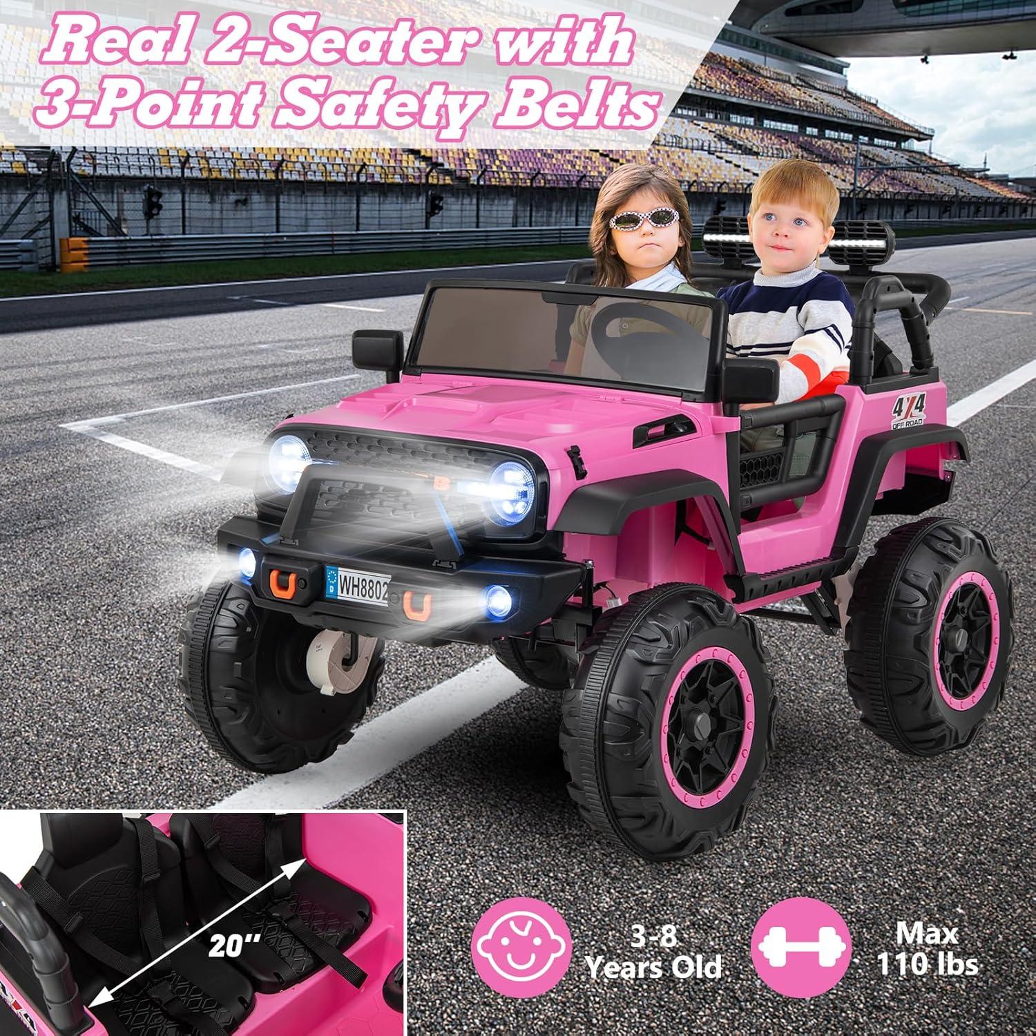 Ancheer 24V Real 2 Seater Ride On Toys Electric SUV Jeep Car With Remote Control,2WD/4WD Switchable, 4X100W Motor, Bluetooth, Music, USB, Lights
