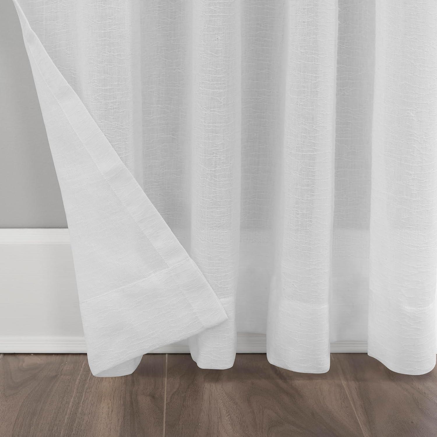 63"x52" Crushed Texture Anti-Dust Sheer Curtain Panel White - Clean Window: Modern Linen Slub Rod Pocket