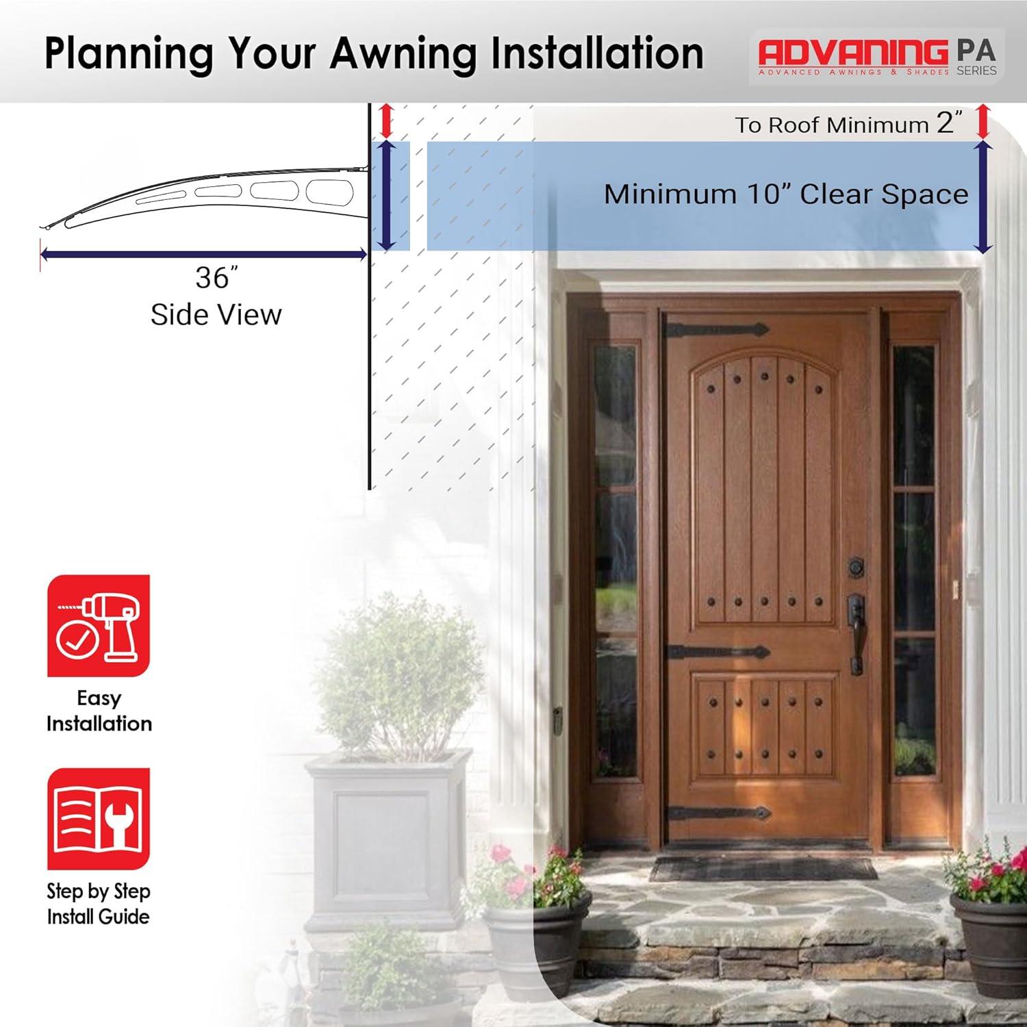 PA Series 2' 11 13/32" D Convex Door Awning