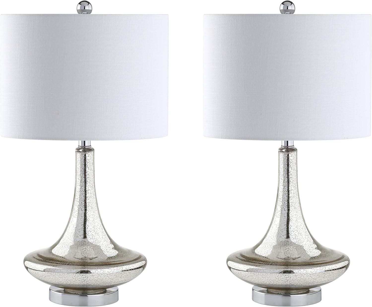 JONATHAN Y JYL1081A-SET2 Cecile 25.5" Glass Teardrop LED Table Lamp, Contemporary, Transitional for living room, dinning room, bedroom, office Bulb Included, Mercury Silver/Chrome (Set of 2)