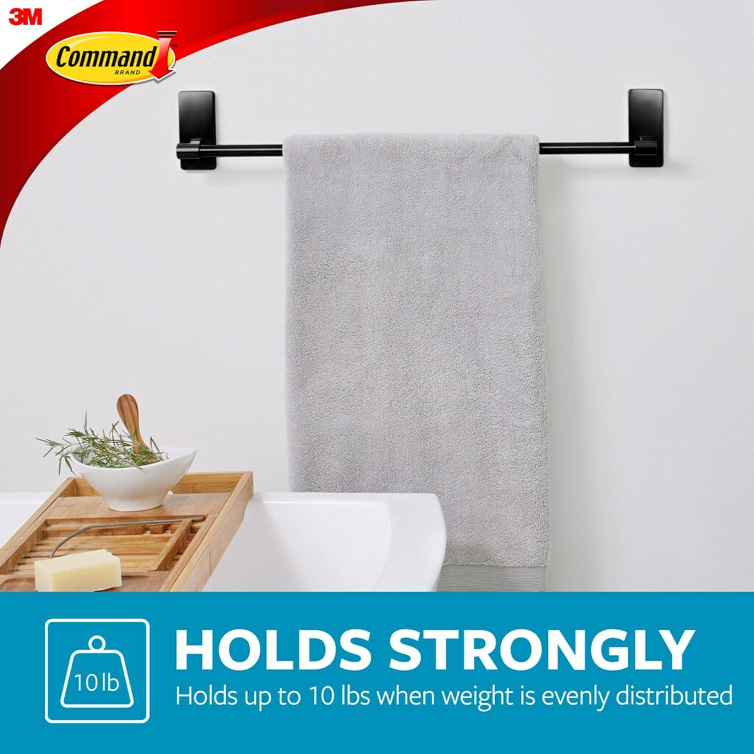 Command Bath Matte Black Towel Bar, 2 Large Strips