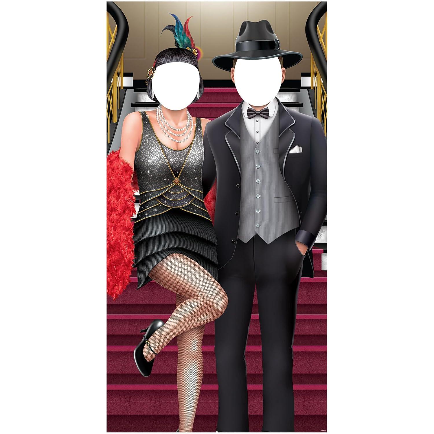 Roaring 20's Couple Photo Prop Stand-Up in Black and White