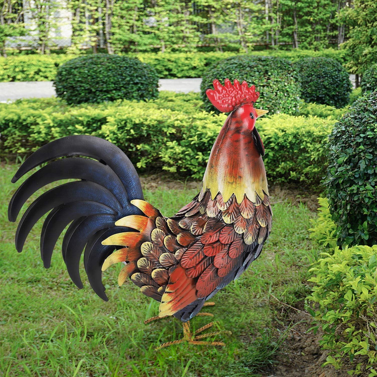 chisheen Metal Rooster Yard Decor Garden Statue Outdoor Chicken Decorations Sculpture for Backyard Patio Kitchen Lawn Ornaments Gifts for Mom C42