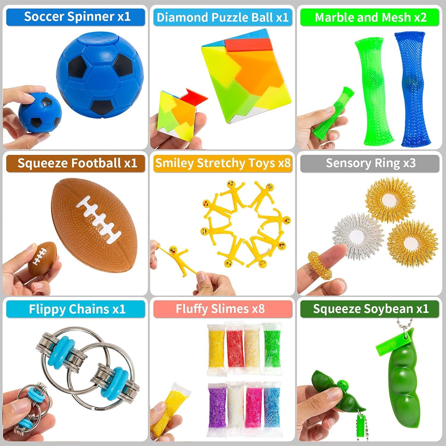 76 Pack Sensory Fidget Toys Set, Stress Relief and Anti-Anxiety Bundle Sensory Toys for Kids Adults, Cool Fidget Packs with Mochi Squishy, Magic Rainbow Ball, Motion Timer, Flippy Chain,Stress Ball...