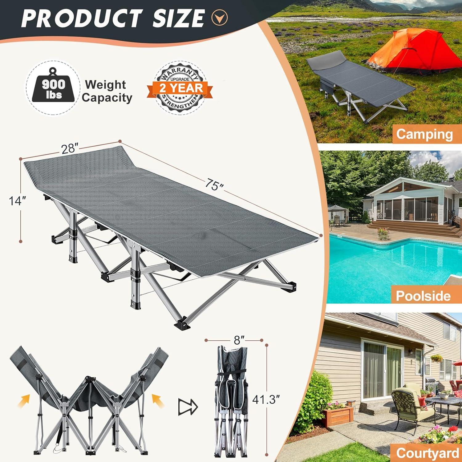 Himimi Portable Folding Camping Cot Sleeping Cot with Carry Bag and Mattress for Travel, Camping, Outdoor