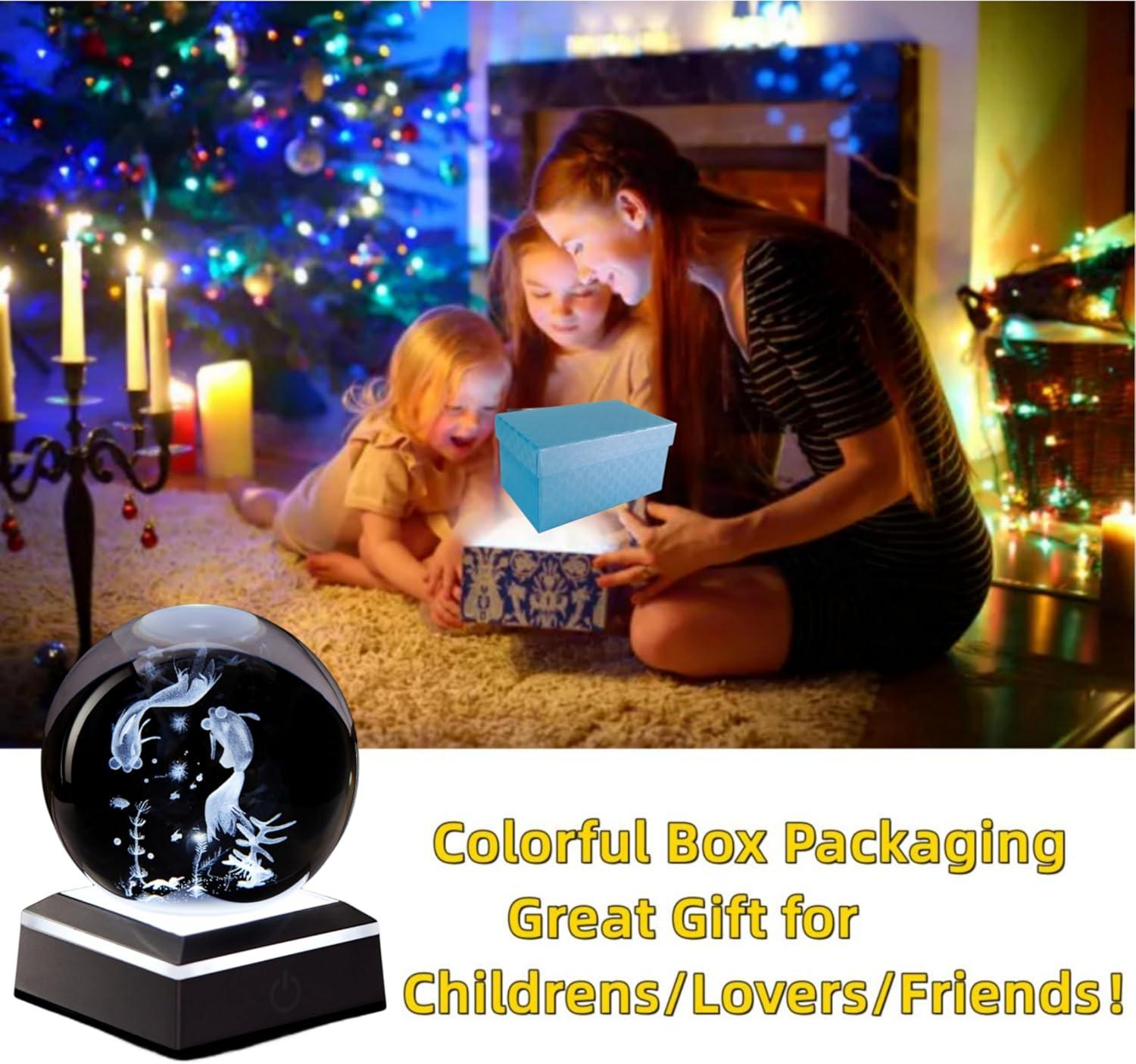 3D Sea Turtle Crystal Ball Night Light, Upgraded 3.15 Inch Glass Ball Lamps with LED Base, Sea Turtle Lamp Decor, Birthday Holiday Xmas Gifts for Boys Girls Friends (Sea Turtle)