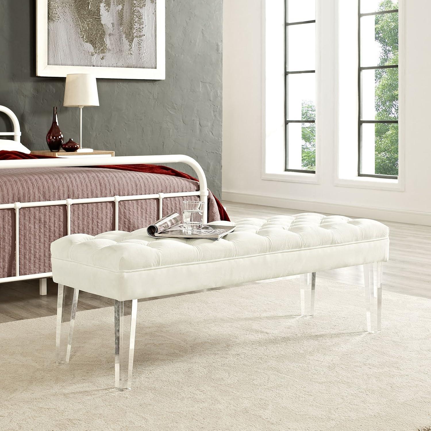 Modway Valet Modern Style Performance Velvet and Acrylic Bench in Ivory