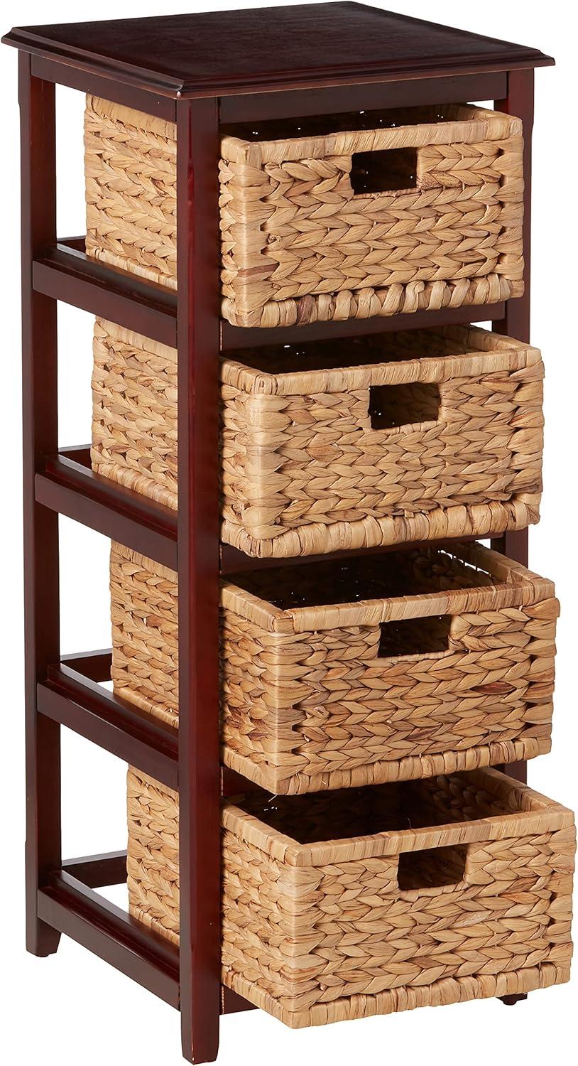 Espresso Four-Tier Storage Tower with Natural Baskets