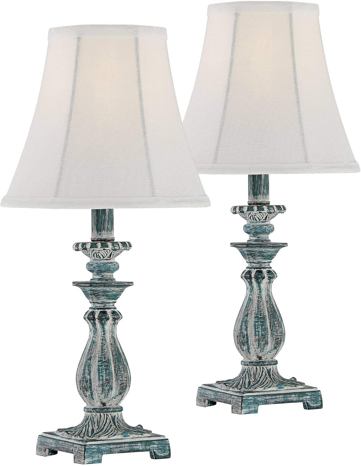 Regency Hill Cali Traditional Accent Table Lamps 19" High Set of 2 Antique Blue White Bell Shade for Bedroom Living Room Bedside Nightstand Office