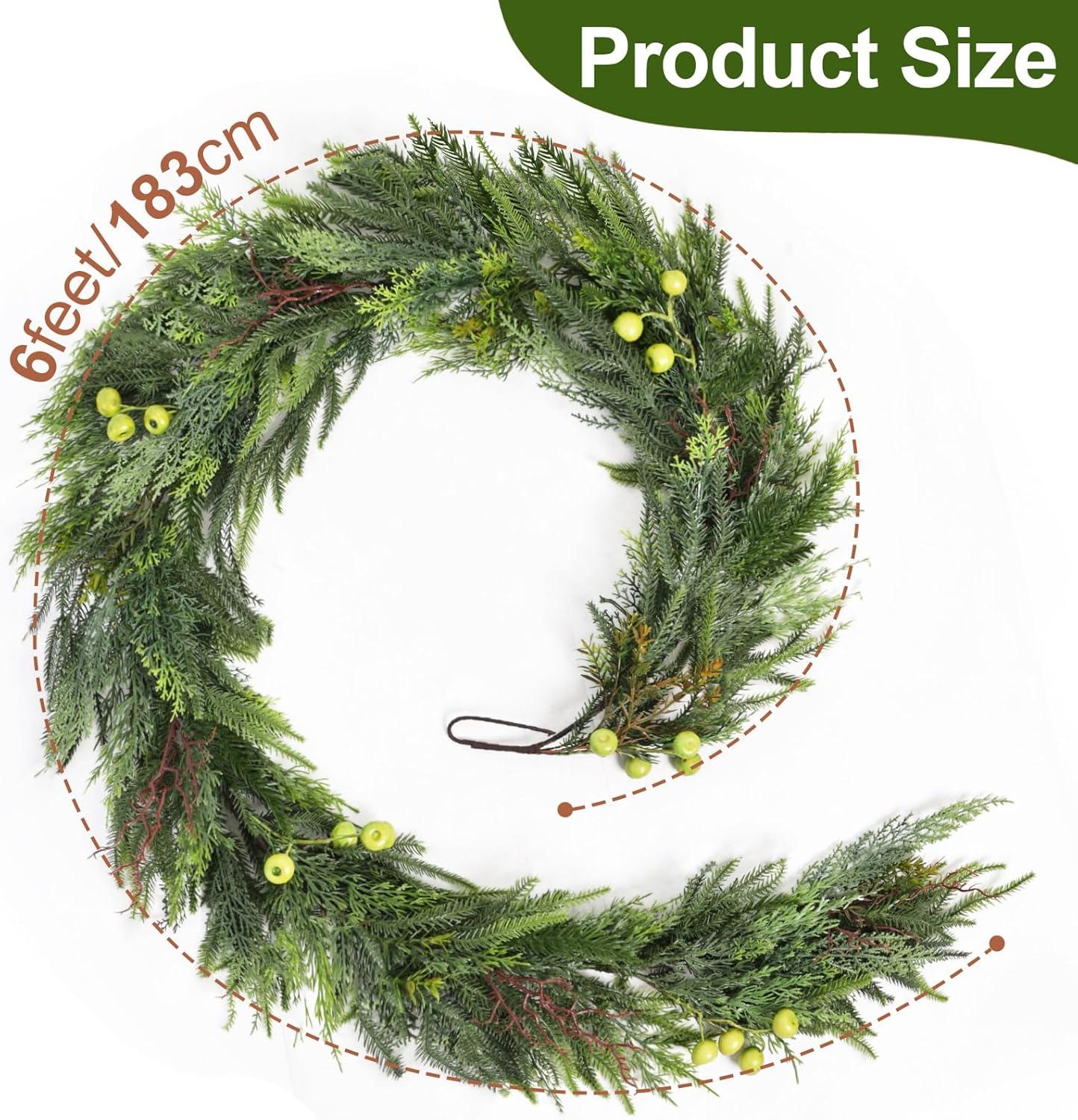 Real Touch Norfolk Pine Christmas Garland, Winter Greenery Garland for Christmas, Holiday Seasonal Outdoor/Indoor Home Decor, 6 FT Long 6 FT