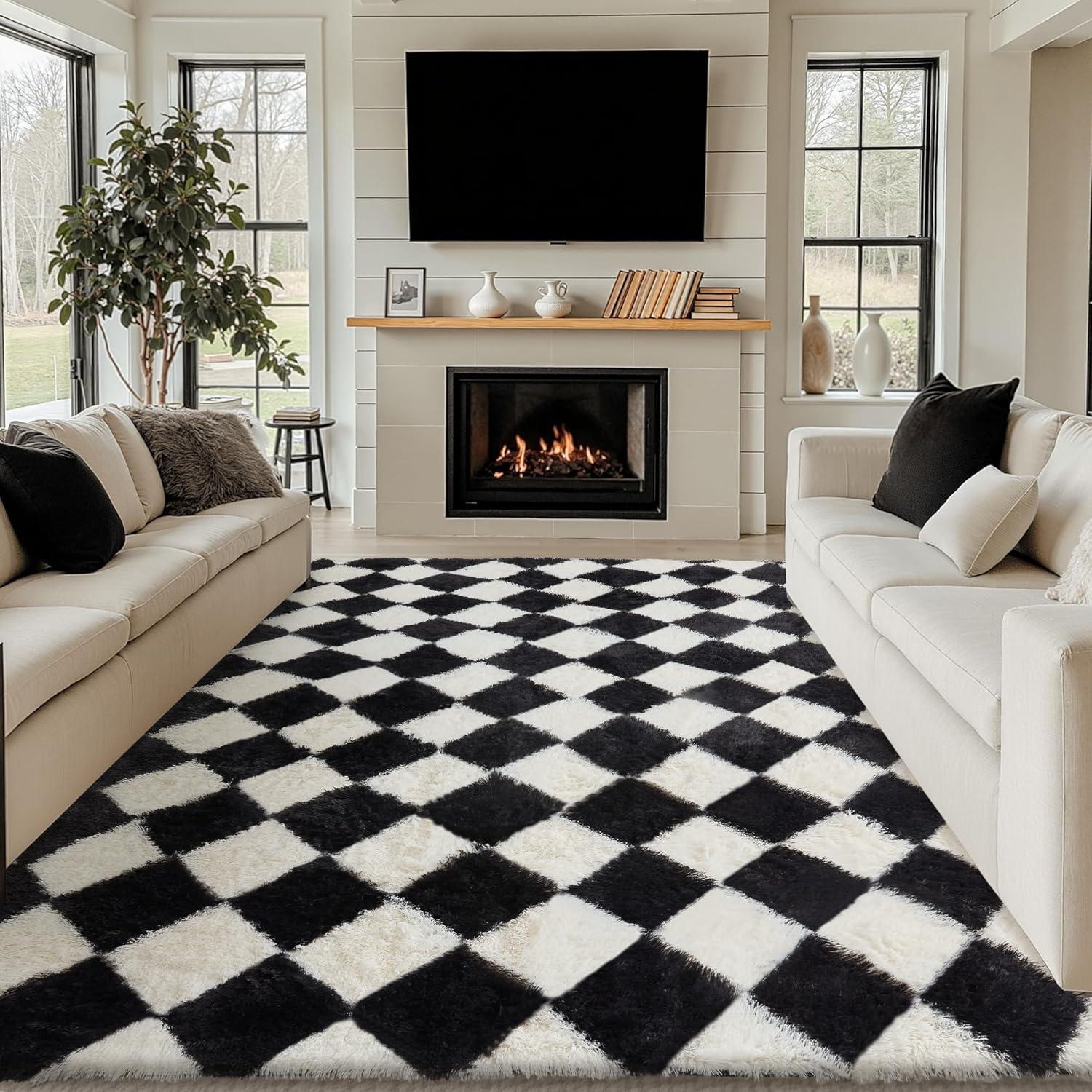 Luxe Weavers Checkered Black and White Geometric 8x10 Area Rug