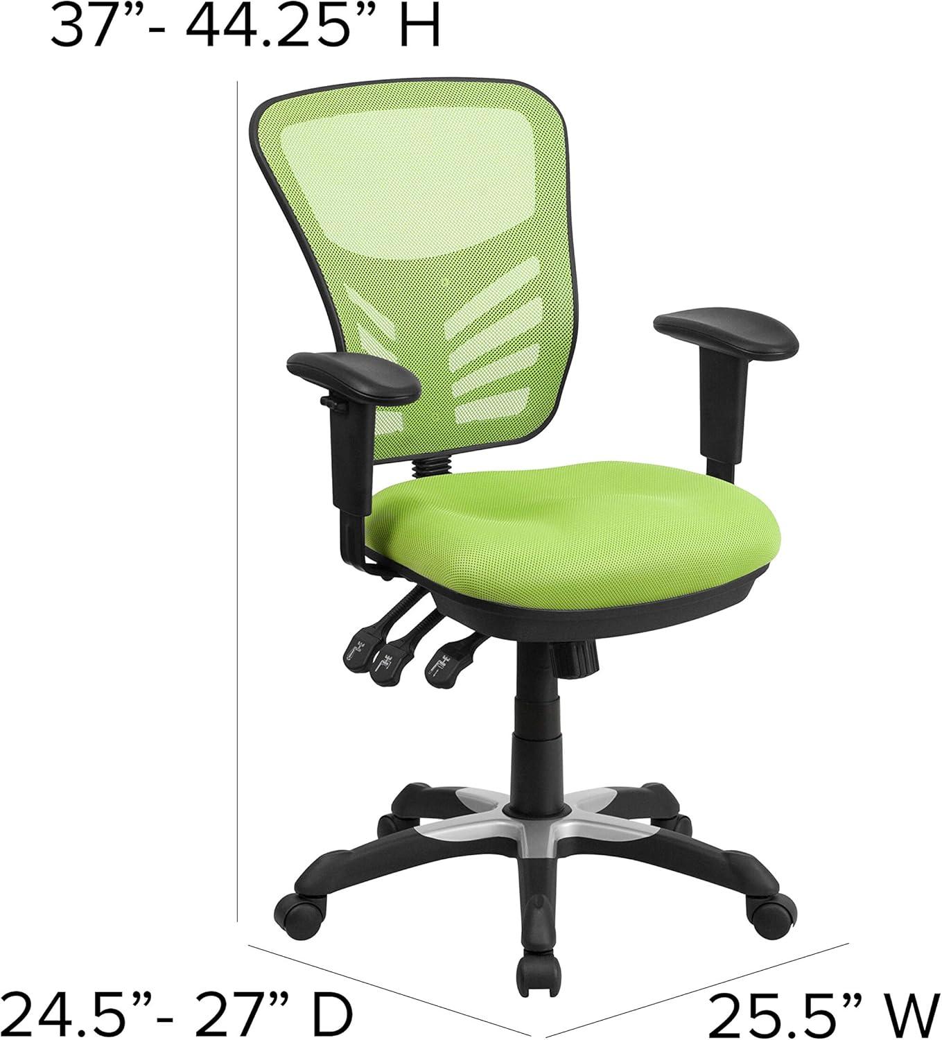 Flash Furniture Nicholas Mid-Back Green Mesh Multifunction Executive Swivel Ergonomic Office Chair with Adjustable Arms