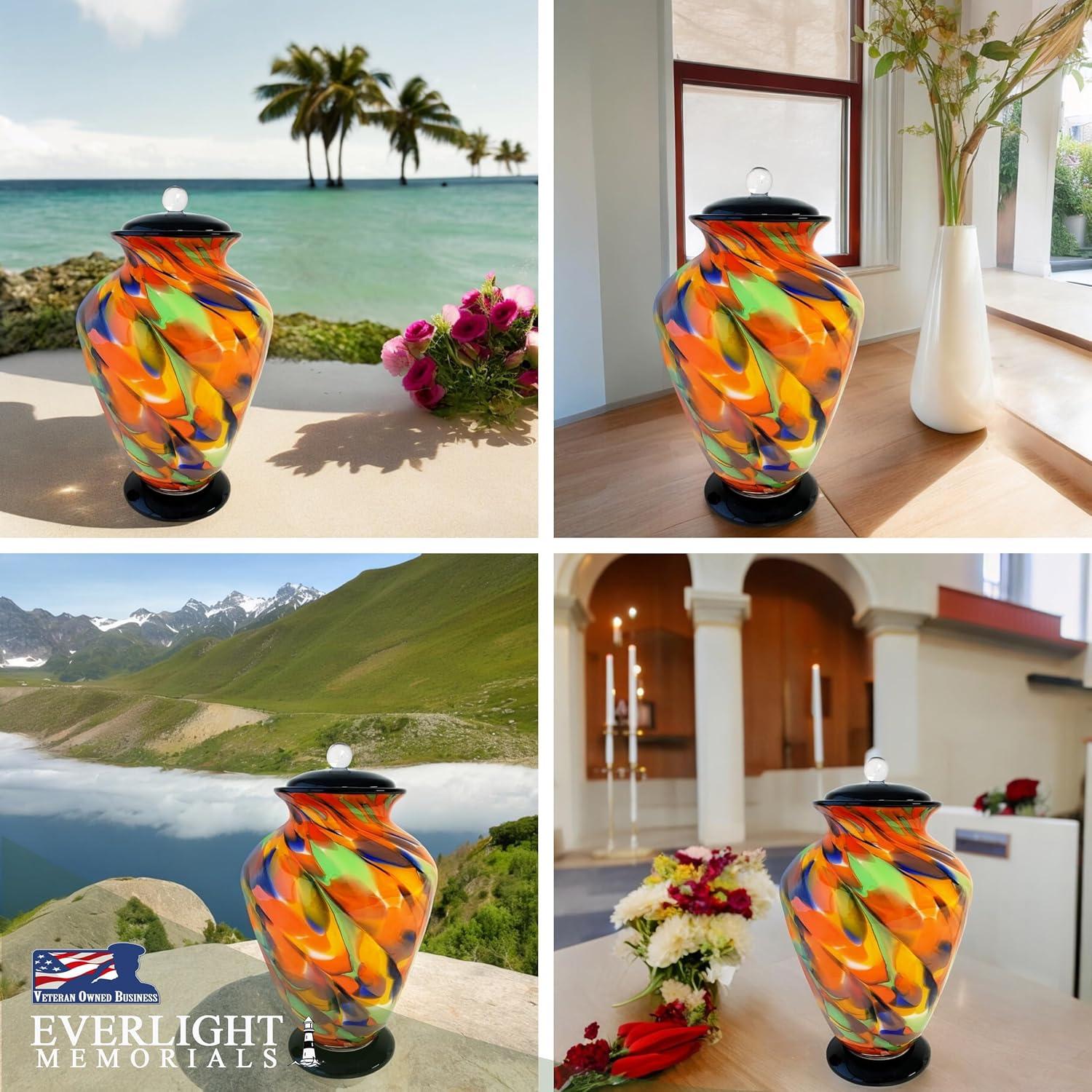 Everlight Memorials Autumn Radiance Hand Blown Glass Cremation Urns for Human Ashes