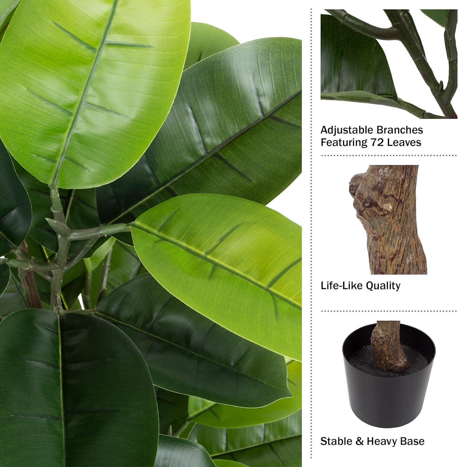 Pure Garden Artificial Rubber Plant 51-Inch Faux Tree with Natural-Feel Leaves