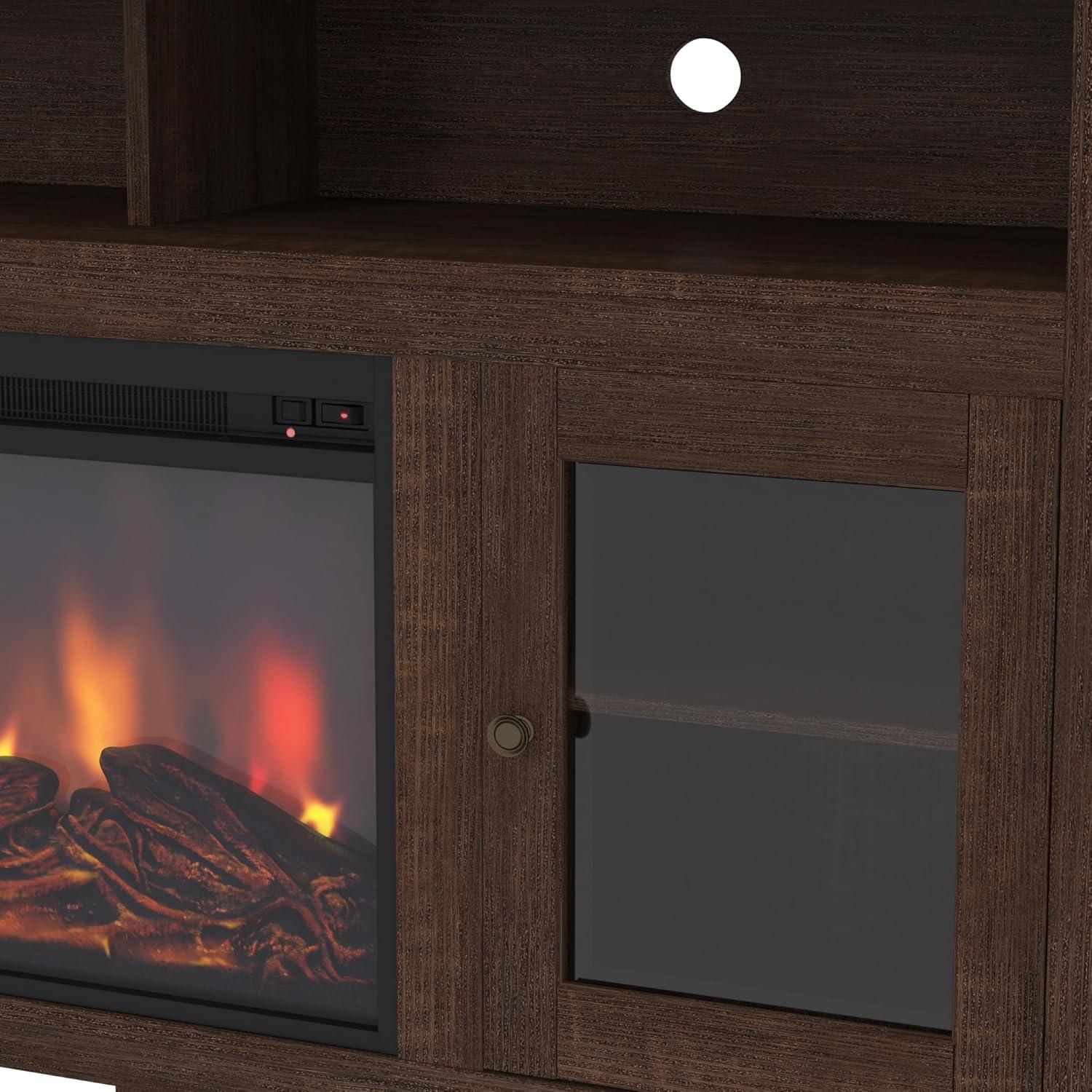 Espresso 58" Highboy Media Stand with Electric Fireplace and Cabinet