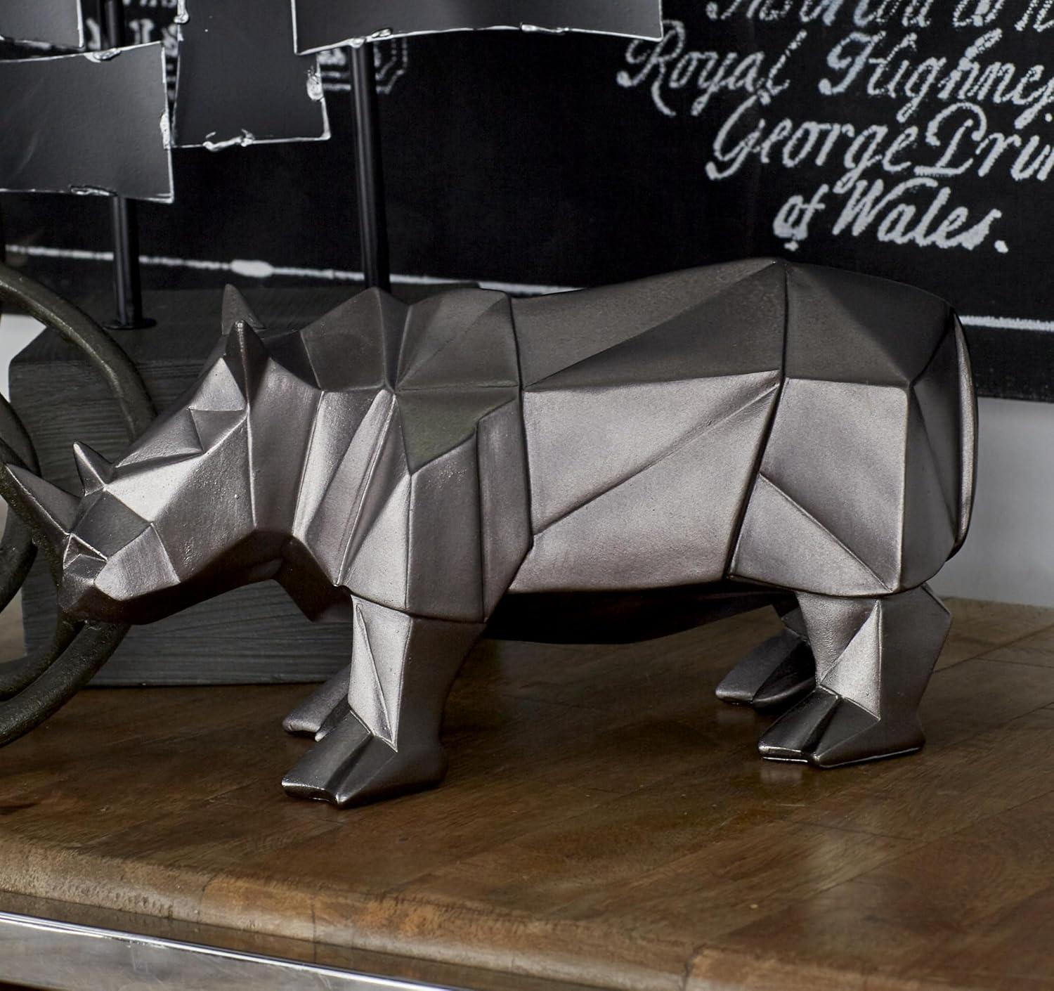 10" x 6" Silver Polystone Rhino Sculpture, by CosmoLiving by Cosmopolitan