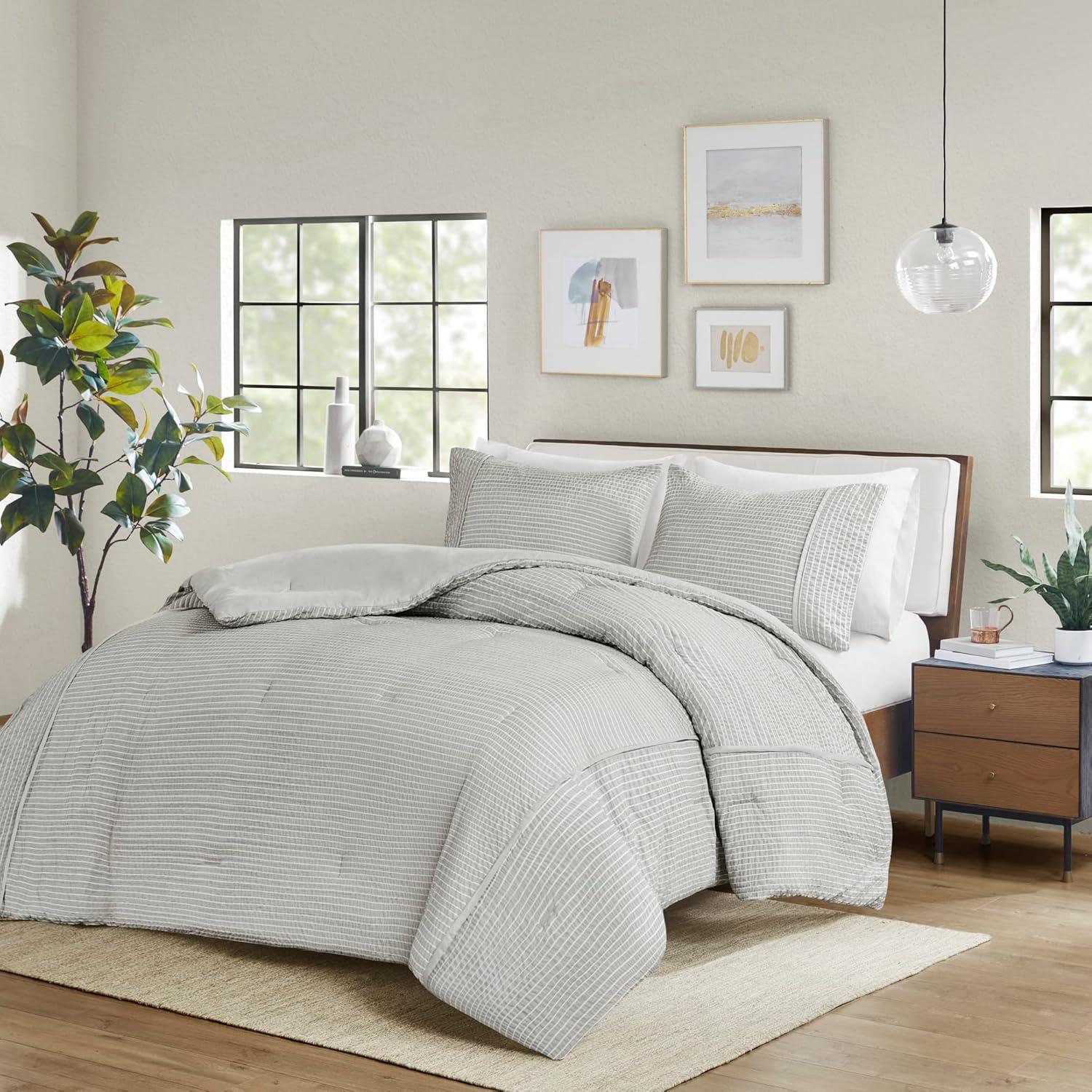 Beautyrest Apollo 3 Piece Striped Seersucker Oversized Comforter Set