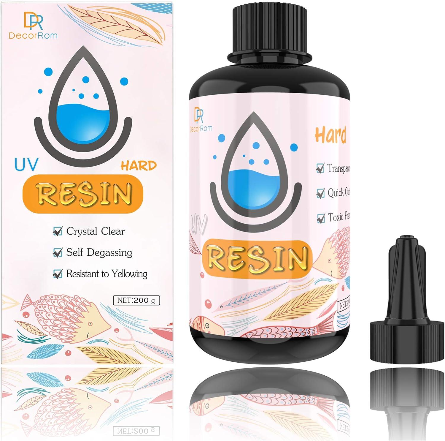 Upgrade Crystal Clear Hard UV Resin 200g - Ultraviolet Curing Epoxy for Jewelry Making, Pendant & DIY Crafts - Solar Cure & Thinner Resin for Mold, Casting