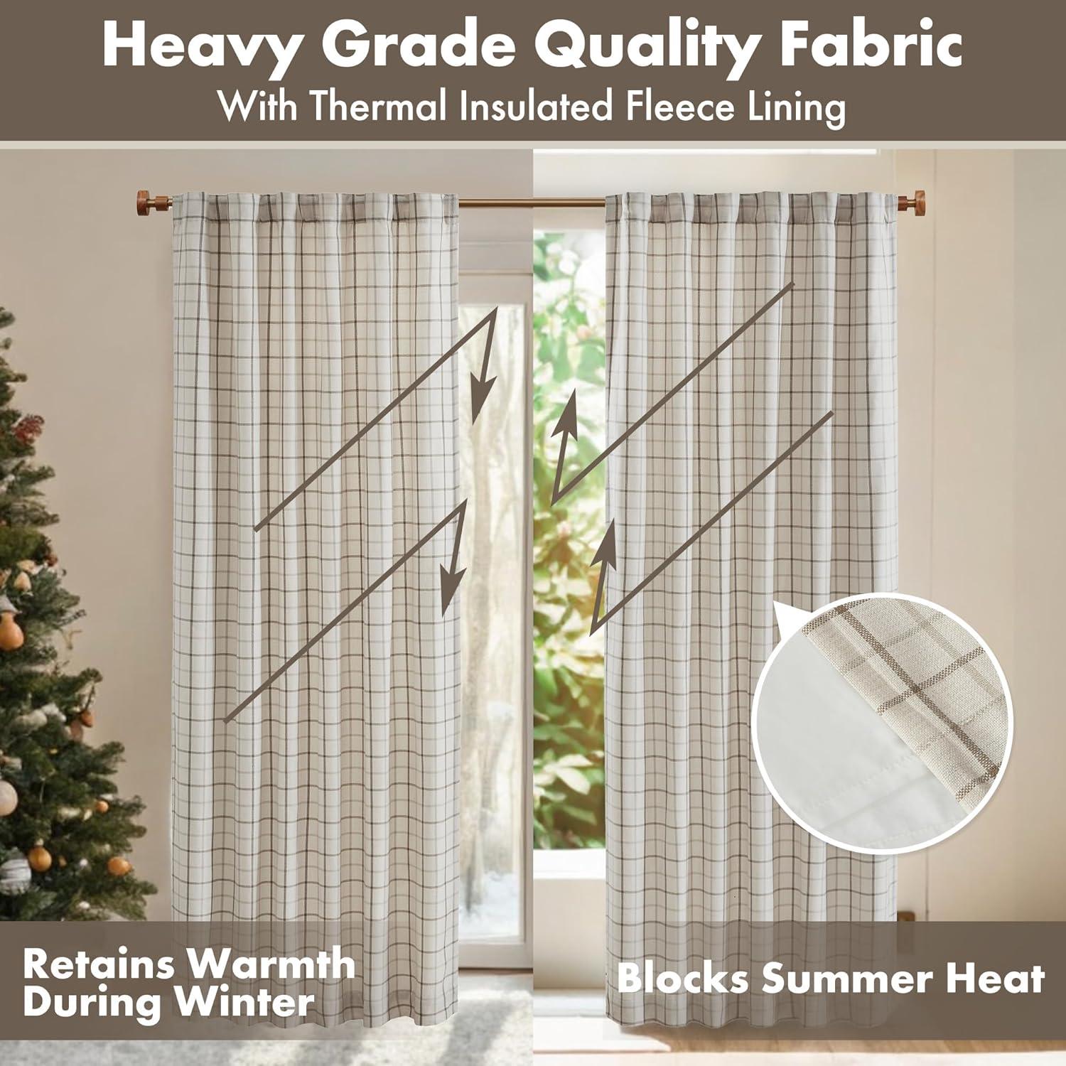 Anaheim Woven Plaid Room Darkening Thermal Fleece Lined Single Curtain Panel
