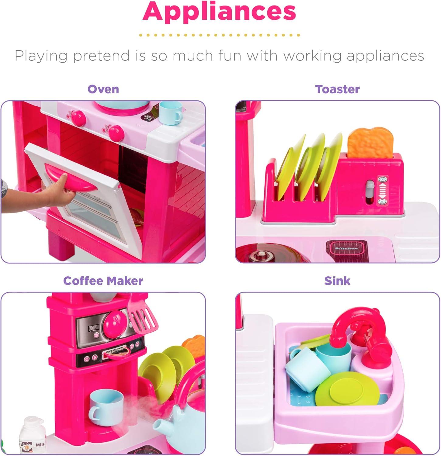 Best Choice Products Pretend Play Kitchen Toy Set for Kids with Water Vapor Teapot, 34 Accessories, Sounds