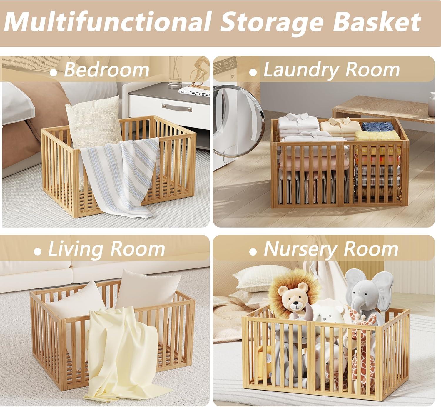 Bamboo Under Bed Storage Containers- Underbed Organizer with Wheels with Large Capacity Dust Bag,Sturdy Wood Rolling Under Bed Shoe Storage Organizer Drawer 2 Packs (Nature, Small)