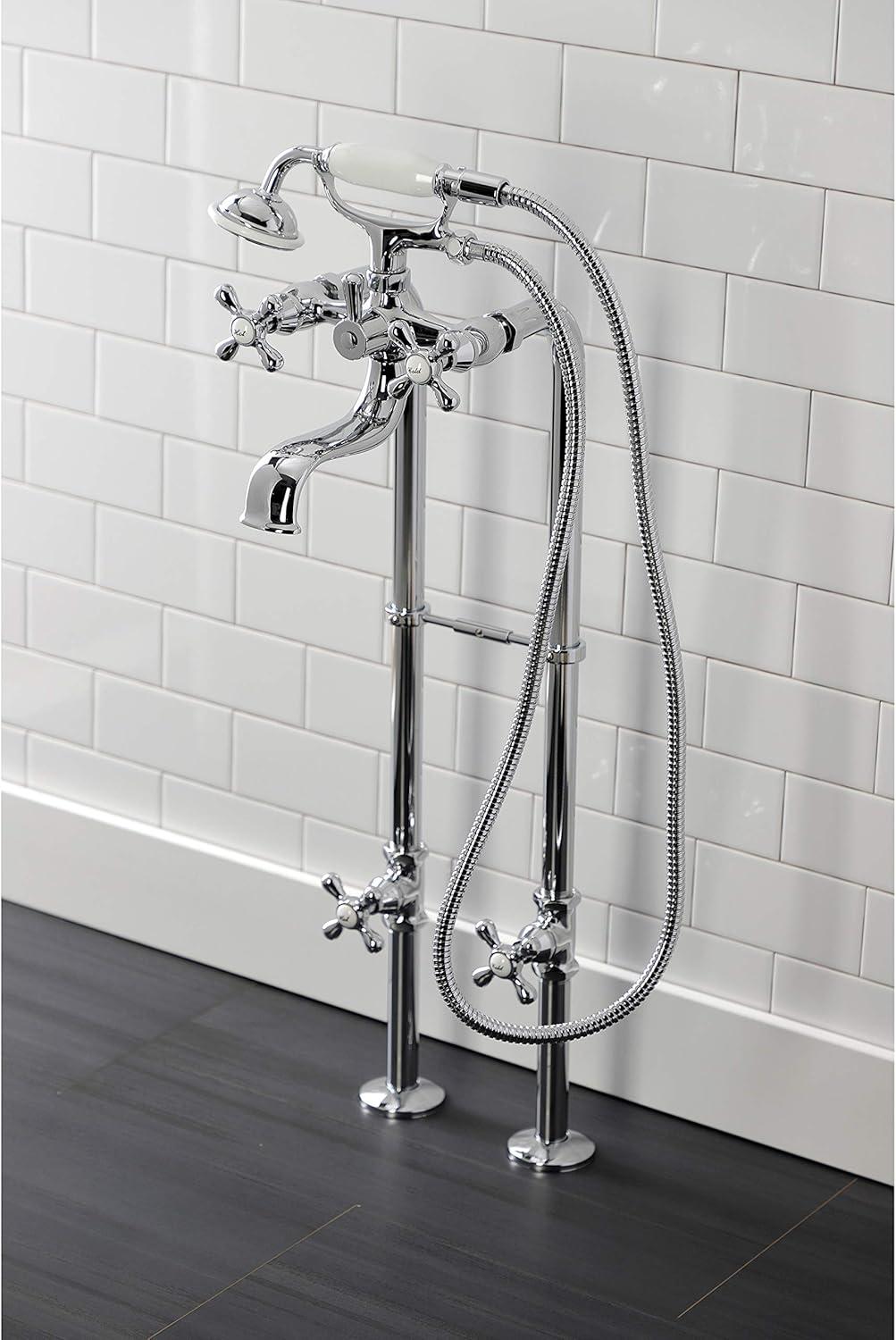 Kingston Brass CCK226K1 Kingston Brass Kingston Three-Handle 2-Hole Freestanding Clawfoot Tub Faucet Package with Supply Line and Stop Valve