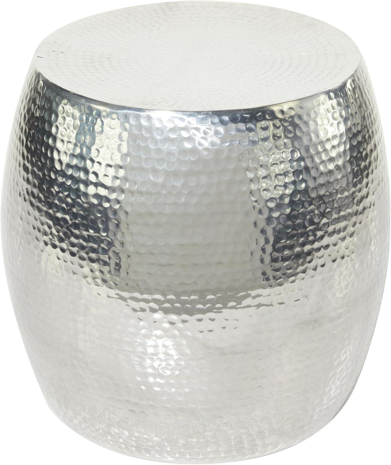 Round Hammered Silver Metal Accent Table Silver - Olivia & May