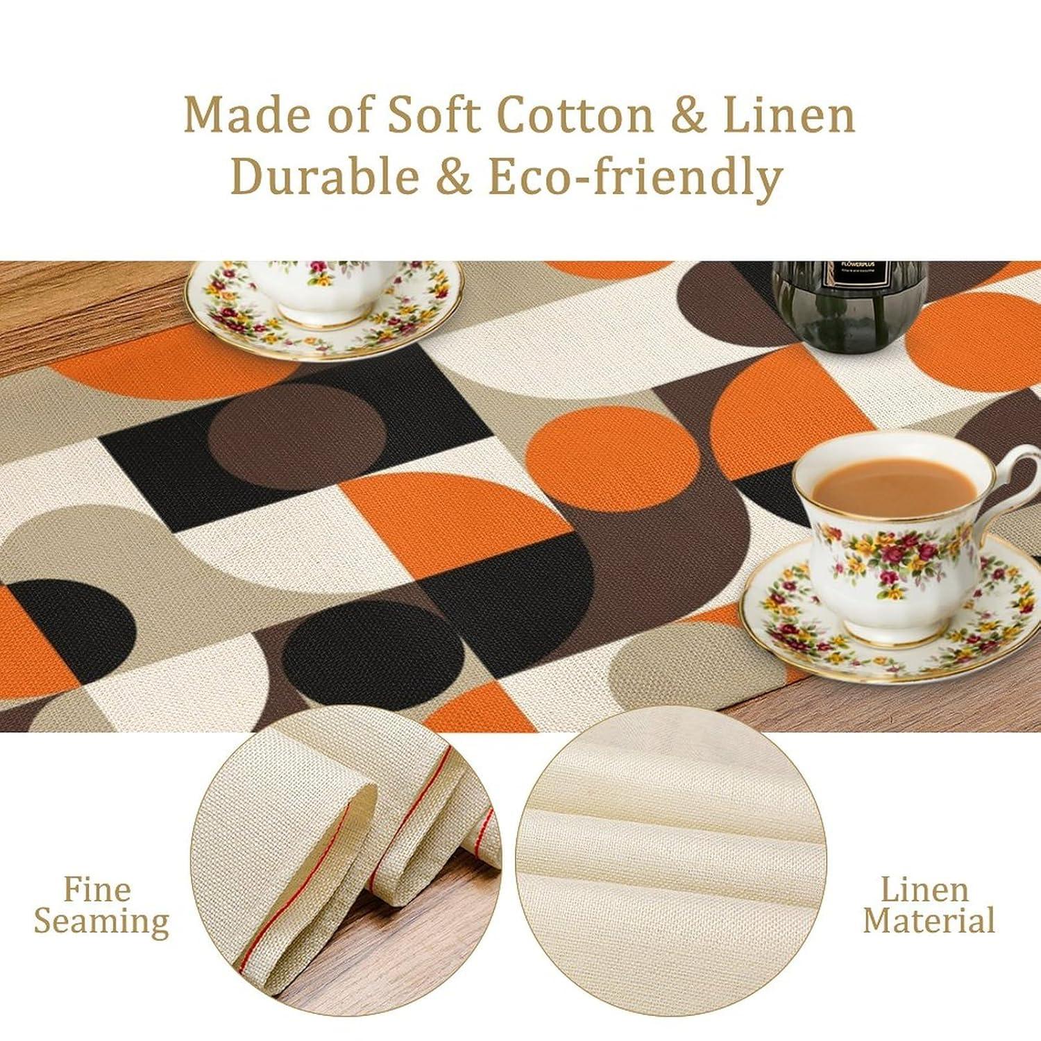 Mid Century Geometric Table Runner,Nordic Abstract Splicing Semicircle Linen Table Runners for Kitchen Family Dinner, Modern Tables Decor 13x36in